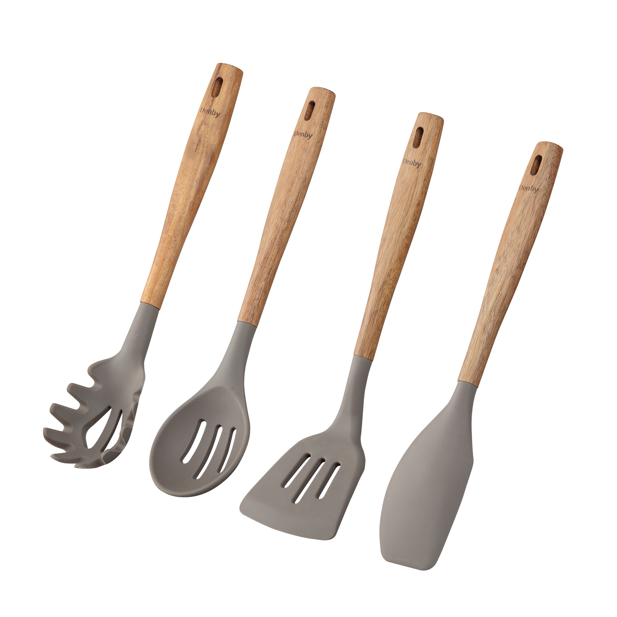 Product photograph of Acacia Silicone Grey Four Piece Utensil Set from Denby Retail Ltd
